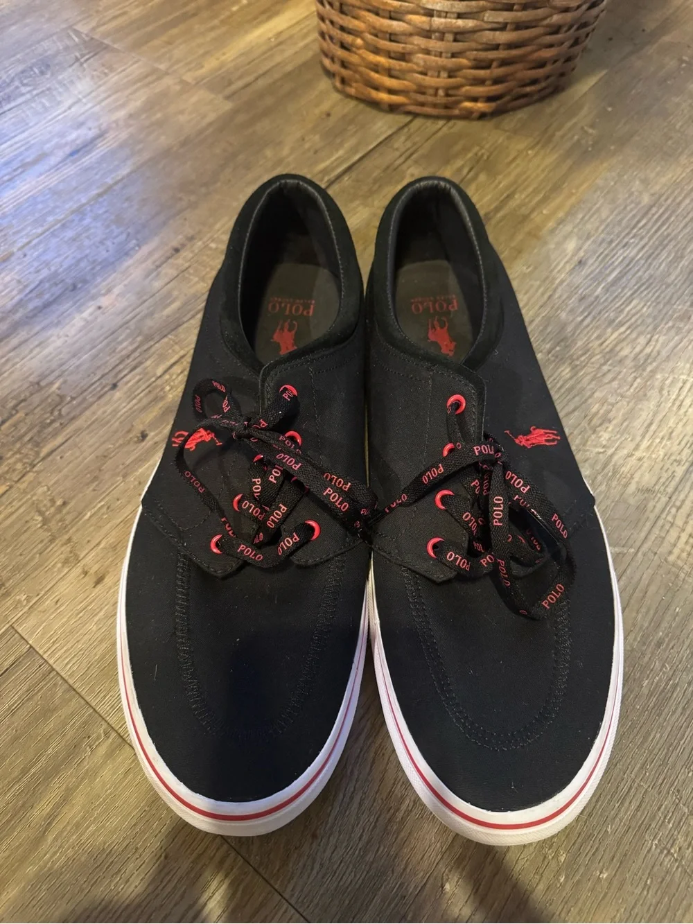 Polo Ralph Lauren Men's Faxon X Low-Top Canvas Sneaker Black & Red Sz 15